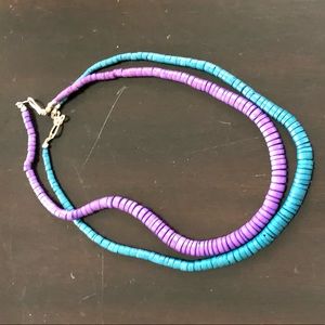 Purple & Teal Painted Wood Disc Beads Necklace